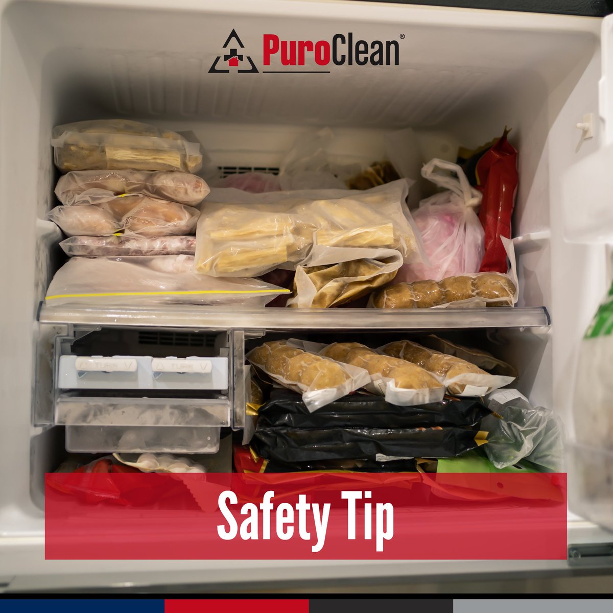 To keep your freezer running efficiently, don't overfill it. Doing so will block air vents, restrict the cold airflow, and strain your refrigerator's condenser, potentially causing burnout.

#SafetyTip #PuroClean #Awareness
