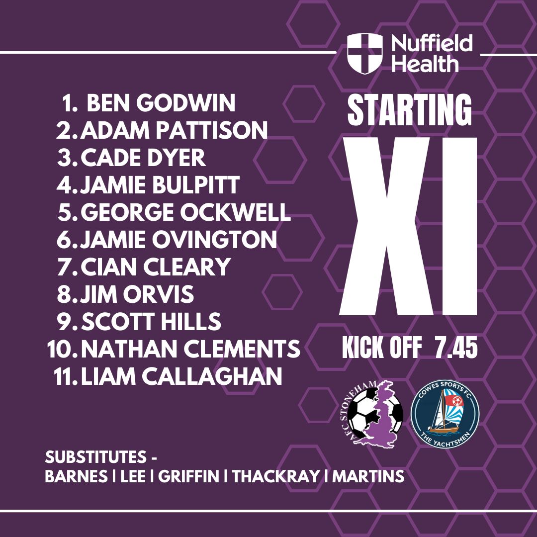afc_stoneham's tweet photo. Introducing your AFC Stoneham team to face Cowes Sports tonight. 
#upthepurps https://t.co/YW85Ka872k