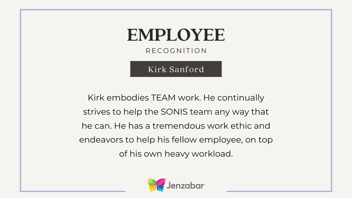Jenza_Community's tweet photo. This week, we're recognizing @Jenzabar's Senior DBA of Technical Support, Kirk Sanford! Thank you for being such a team player and a value to our team. Great job, Kirk! #EmployeeRecognition https://t.co/BsvoT62bKc