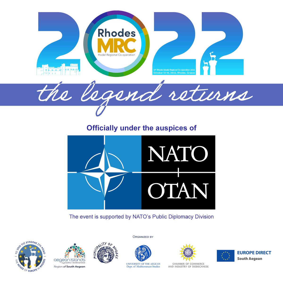 rhodesmrc's tweet photo. We gladlly announce that RhodesMRC 2022 is under the auspices of @NATO 

The event is officially supported by NATO's Public Diplomacy Division.

#rhodesmrc #nato #youthconference #rhodes #greece https://t.co/lYHqYUm1Uc