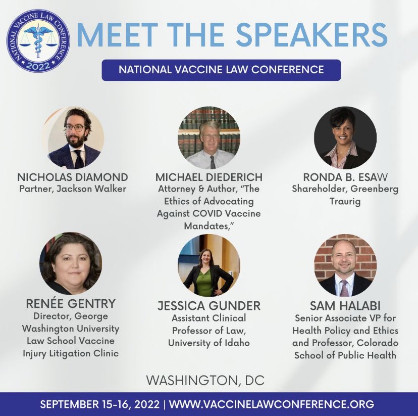 VaccineLaw's tweet photo. (1 of 3) Have you checked out the incredible list of speakers for the 2022 #NVLC ? View the full list of speakers and their bios here: https://t.co/gNxsCeEPTD #healthlaw #vaccines #vaccinelaw #employmentlaw #vaccinemandate #healthcarelaw #conference2022 https://t.co/iTSfOMXBGF