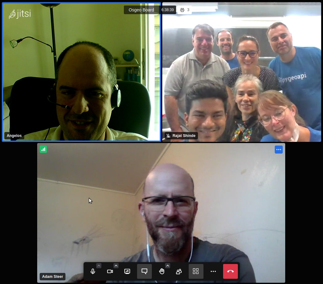 OSGeo's tweet image. Productive #OSGeo Board meeting following #foss4g2022 @michael_smith @mbernasocchi @CodrinaI @tomkralidis @shinde_rajat @VickyVvergara @MicheleTobias @tzotsos @adamdsteer wiki.osgeo.org/wiki/Board_Mee…