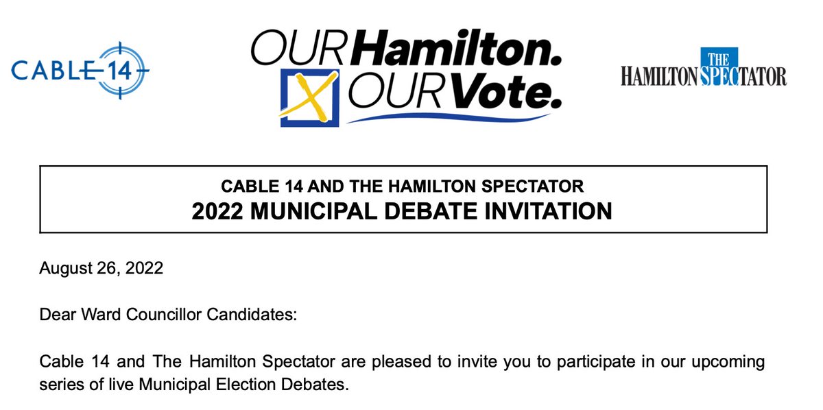 hanleyks's tweet photo. Debates are coming...
Ancaster/Flamborough-West 
Wednesday,Sept. 21st, 8.30 pm - 10 pm

Email YOUR questions election@cable14.com
Format of debate attached...Learn more here
https://t.co/nqOkPWidTY 

#HamOnt #HamiltonVotes2022 #yhmvote #hanleyforward12 #Ancaster #FlamboroughWest https://t.co/7FcIE64EuN