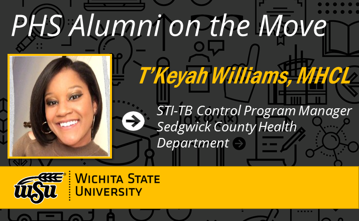 WSU_PHS's tweet photo. Congratulations T'Keyah Williams on her new job as STI-TB Control Program Manager at the Sedgwick County Health Department. #ShockerAlumni #ShockerNation #ShockerProud #WSU_PHS https://t.co/TFkrbIOdEQ