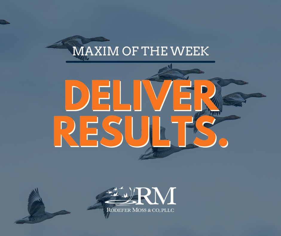 rodefermoss's tweet photo. "Understand the main goal – Make sure you understand what results are expected of you, whether from a client or a supervisor. Expectations should be clear and realistic."
- Holly Barnes, Tax Principal, Knoxville, TN
#RodeferMossRocks #RMMaxims #DeliverResults https://t.co/8CORXfE0Zs