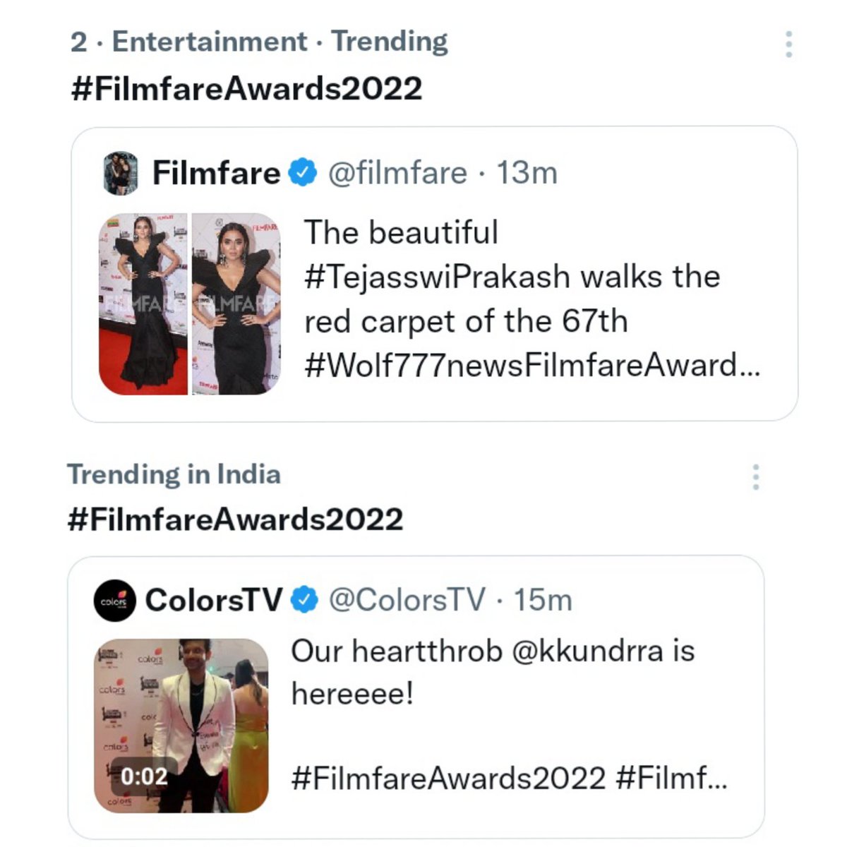 Power couple for a reason
Ruling together 🔥

GRACEFUL TEJRAN IN FILMFARE 

#FilmfareAwards2022 #TejRan #KaranKundrra #TejasswiPrakash <a href="/kkundrra/">Karan Kundrra</a> <a href="/itsmetejasswi/">Tejasswi Prakash</a>