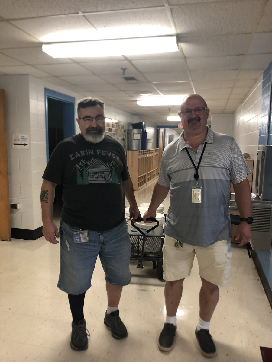 Teamwork! Our Building manager and Caretaker teaming up to move some items.  Thanks for all the heard work getting the school ready.