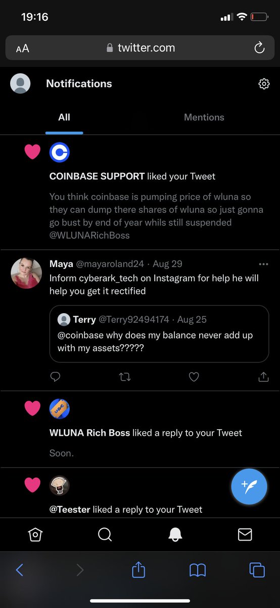Terry92494174's tweet photo. Coinbase support liking my tweet ??? Wluna @WLUNARichBoss @WlunaRichGang https://t.co/82Xphxnx9c
