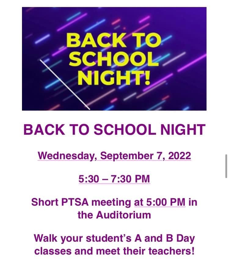 HickmanPTSA's tweet photo. Hickman’s Back to School Night is Wednesday, Sept. 7! Join us in the auditorium—at 5PM—for a brief PTSA presentation. Then walk your student’s schedule—spending 7ish minutes in each classroom, hearing from teachers about the class and expectations. Students are welcome to join. https://t.co/lXKZKW8jyS