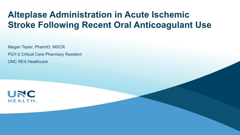 "There is not strong enough evidence to rec for/against thrombolytics in AIS patients with recent (<48 h) anticoagulant use." Join us today at 230pm EST as we discuss and debate this article! #NCSPharmJC <a href="/neurocritical/">Neurocritical Care Society</a> <a href="/FND_pharmacy/">Muhammad Effendi</a> <a href="/KLFrx/">Kimberly Levasseur F</a> @tigernole13 <a href="/ETNCCRX/">Eljim</a>