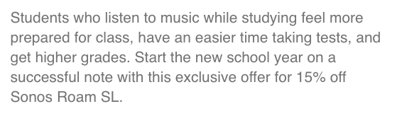 eddiestarbuck's tweet photo. @sonos I just received an email from you saying that "students who listen to music while studying feel more prepared for class, have an easier time taking tests, and get higher grades." Can I ask you to quote the source for these assertions? https://t.co/CH1oUNc83G