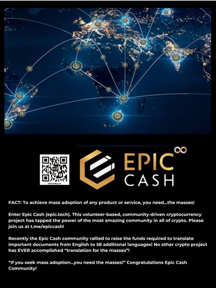 AGma5unit's tweet photo. Crypto for the MASSES is #EPICCASH 
Our Community of Volunteers has created Pdf's to share around the world
#epiceverywhere More than 65 languages documents. 
#Epic native wallet instructions and #Epiccash #Ecosystem explained on our #FinancialFreedom pdf's https://t.co/GhAFYEowsH
