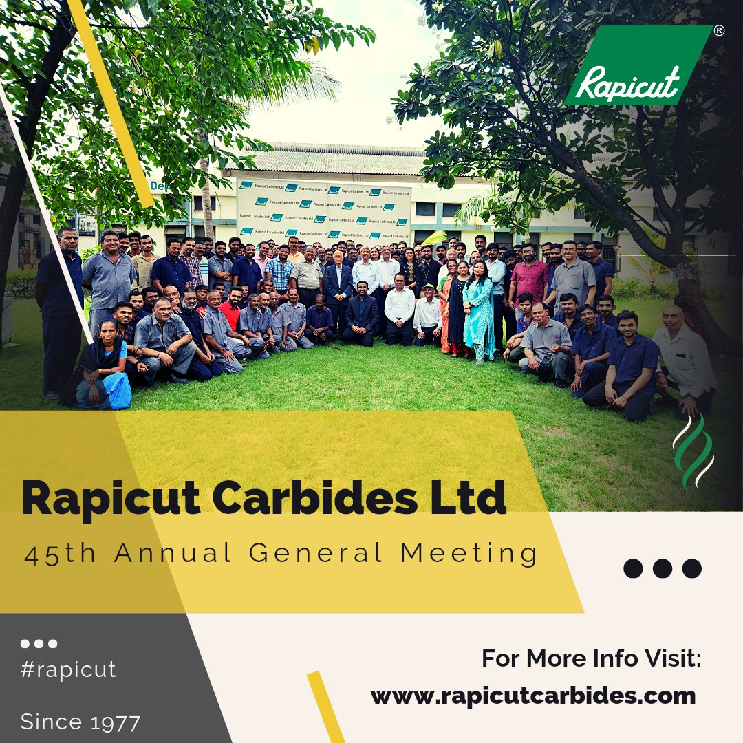 On this 45th AGM, I would like to express my gratitude to our Board of Directors,  Auditors, Senior Management Team, Shareholders, Customers &amp; Suppliers across the world and  All Employees For your Continued Support and Trust in the Company.
#rapicut #rapicutcarbidesltd #AGM