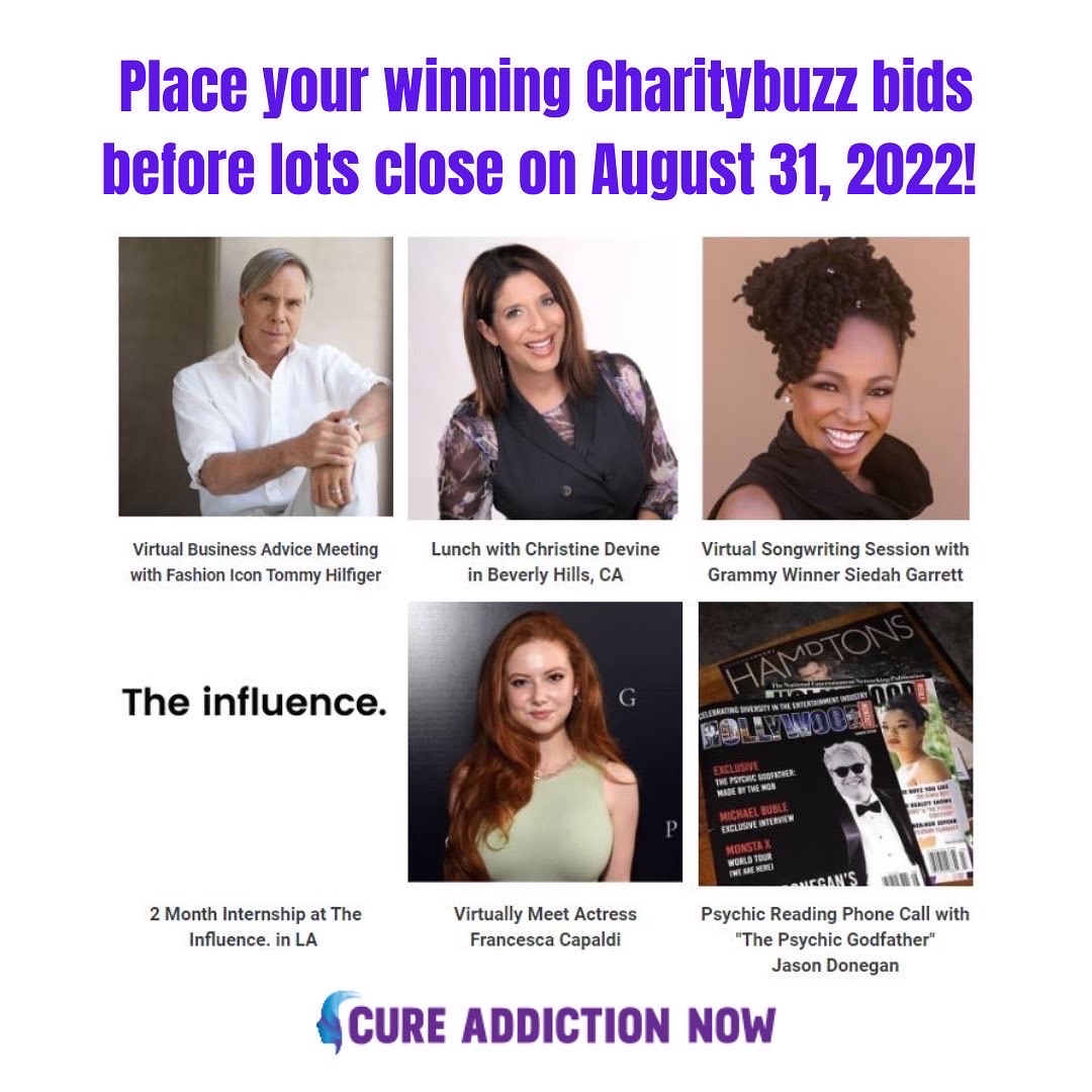 CureAddNowOrg's tweet image. 1 more days to place your winning bids on our @charitybuzz Auction! Bid on unique opportunities and experiences now! All proceeds will benefit Substance Use Disorders research. Bid now at: charitybuzz.com/support/CAN 
#CAN #SUD #OverdoseAware #EndOverdose