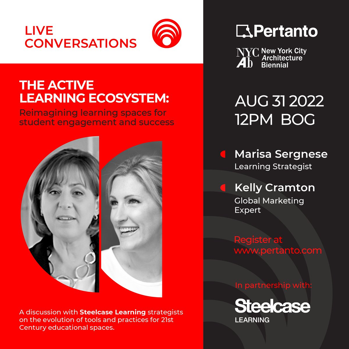 SteelcaseLearn's tweet photo. Join us tomorrow for our live conversation with Pertanto to hear insights into how to reimagine learning spaces for student engagement and success. https://t.co/YlwTA7M9pd https://t.co/IEWUN29LRY