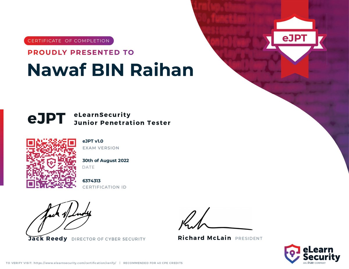 cybersecnf's tweet image. الحمدلله ♥️🙏💪
#eJPT #elearnsecurity