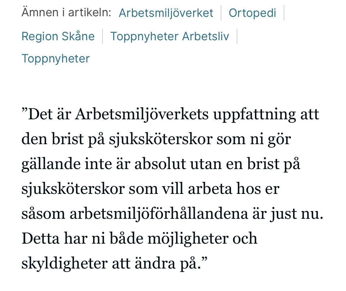 Om <a href="/BuschEbba/">Ebba Busch</a> bekymrar sig så över arbetsmiljön kanske hon kan börja att prata med partivännerna i M- och KD-styrda Region Skåne. Så här säger Arbetsmiljöverket om situationen där.