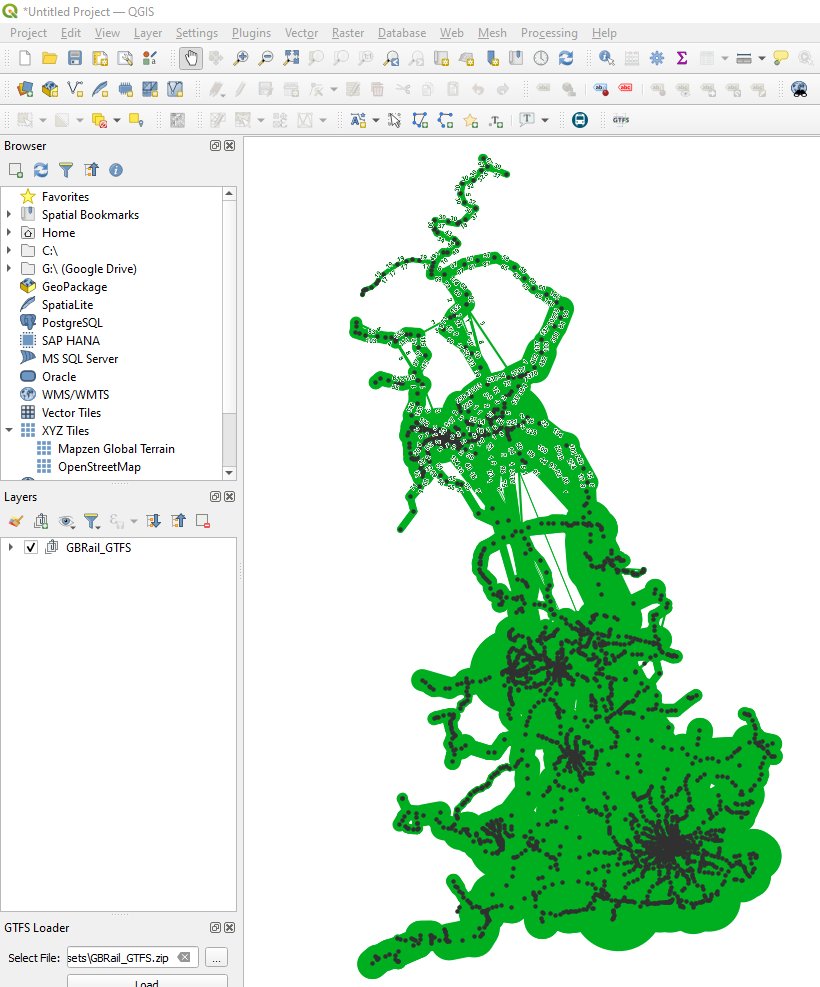 thomasforth's tweet image. So,... there's an amazing plugin for QGIS from Japan (sponsored by Toyota it seems) which takes GTFS public transport timetables and creates frequency maps with no work and I loaded up the GTFS format GB railway timetable (which I obviously have hanging around) and wow.