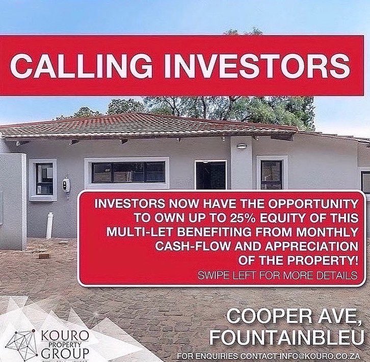 KouroProperty's tweet photo. Cโmonโฆ Get in on BOTH of these amazing opportunities ๐
Calling all investors that want to get involved in owning up to 25% equity on our both our Cooper Multilet and our Robindale multilet ๐พโน๏ธ
Interested?
Contact us on info@kouro.co.za
#equity #suretyownership #multilet https://t.co/tkhWAxQJ3W