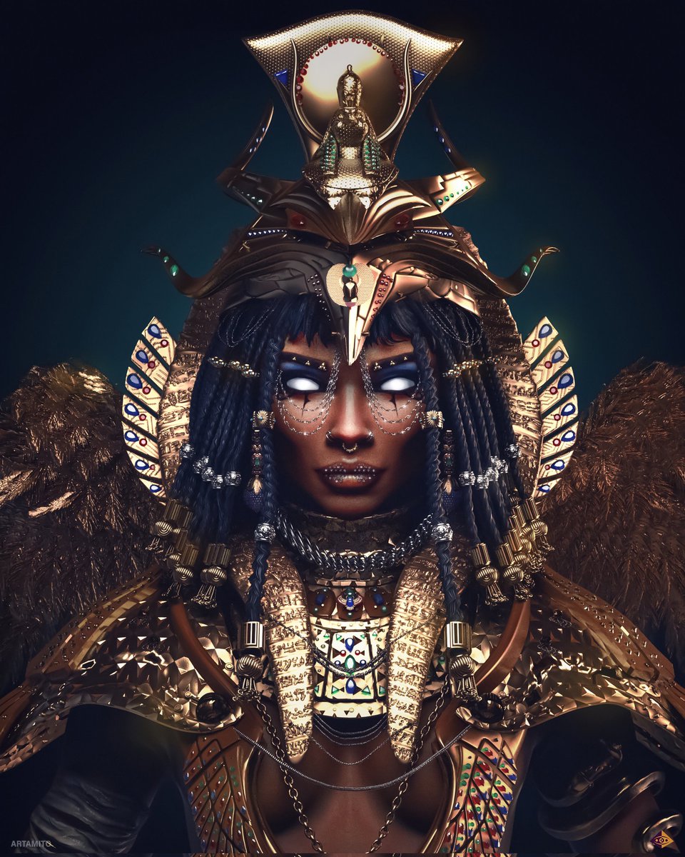 𓁥 𓂀 𓅊
Ancient dreams...
This time, an Egyptian goddess.
.
#3d #pharaoh #3dcharacter #3dnft #3drender #ancient #NFTs #3dart #3danimation #NFTCommunity  #characterdesign #maya3d #zbrush #3dartist #xgenhair #Egypt #cryptoart