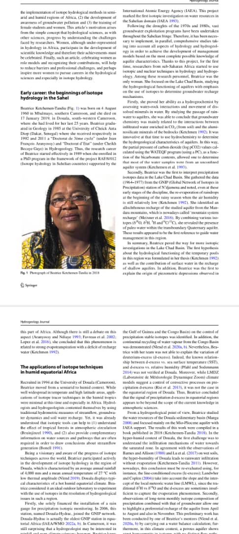 BertilNlend's tweet photo. A nice tribute to a great female hydrogeologist in sub-saharan Africa. 
Beatrice Ketchemen-Tandia’s contributions to isotope hydrology in sub-Saharan Africa.
DOI: 10.1007/s10040-022-02530-4
@BoumNkot @hydro_corsica
@IAEATC
@iaeaorg @iahgroundwater @UnivDouala #IsotopeHydrology https://t.co/2Jy5sn8VTY