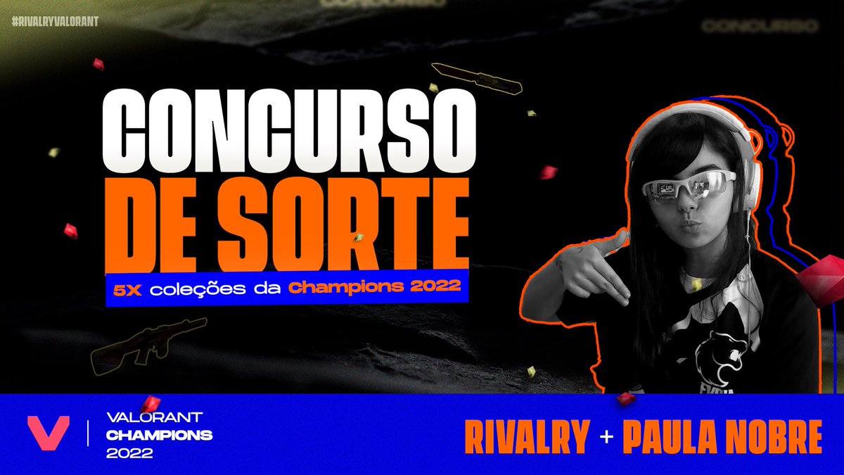 O Valorant Champions começa amanhã, direto de Instambul, e em parceria com a Rivalry vamos fazer um concurso de sorte pra vocês de 5 Champions Collection 😎 🔥 👌🏼

Para Participar:
✅ Like e RT nesse Tweet
✅ Marque dois Amigos
✅ Siga <a href="/RivalryValBR/">Rivalry VALORANT</a>
✅ Siga <a href="/paulanobrez/">pa</a>