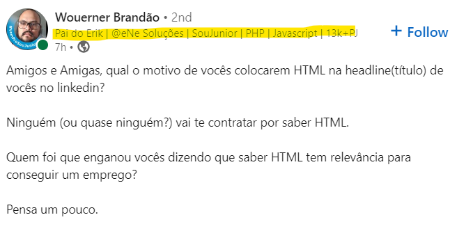 osouzajefferson's tweet photo. sei nem mais o que falar do linkedinho https://t.co/841SfB0VtY