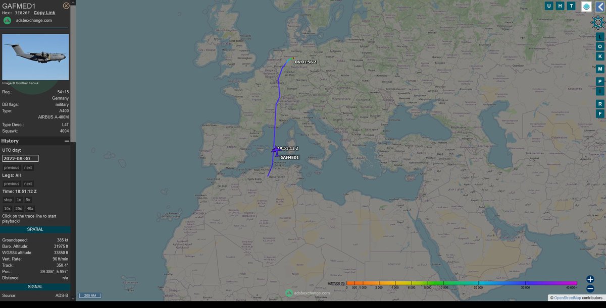 fabsenbln's tweet photo. German 🇩🇪 Air Force A400M (reg. 54+15 - 3E826F ) with Medevac callsign #GAFMED1 flew this morning from Wunstorf Air Base into Africa, most likely Niamey.
Currently heading back to Germany. https://t.co/Nv4PKNzSQn