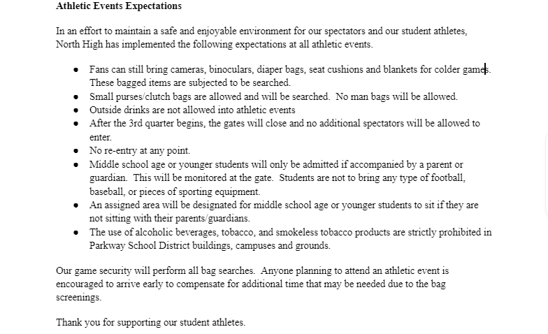 PNVikings10's tweet photo. Plan on attending an athletic event at Parkway North?  See below the expectations.  Go Vikings! https://t.co/9KCBAJ0aVN