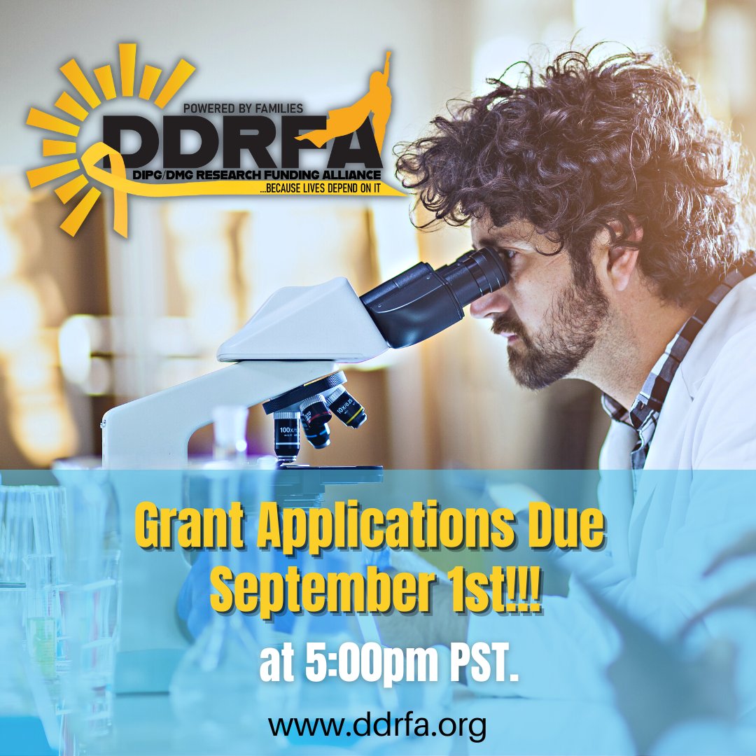 dipgalliance's tweet photo. #DDRFA Grant Applications are due 
𝙙𝙪𝙚 𝙎𝙚𝙥𝙩𝙚𝙢𝙗𝙚𝙧 1, 2022 𝙖𝙩 5:00𝙥𝙢 𝙋𝙎𝙏!

Apply https://t.co/MDN0WH8tny

Grantees to be announced at Tough2Gether DIPG Breakfast at #CureFest on 9/24!

#becauselivesdependonit #FundDMGTogether
#DDRFAPoweredbyfamilies #DIPGWontWait https://t.co/jzQNRdY5t4