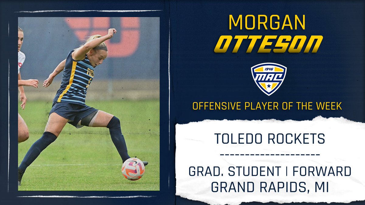 ️⚽ Offensive Player of the Week ️⚽

Toledo's <a href="/mo_otteson6/">Morgan</a> recorded a season-high six shots in the home-opener vs. IPFW on Aug. 25. Otteson's two second-half goals helped the Rockets mark their first win of the season on Aug. 28 at Indiana State. 

<a href="/ToledoSoccer/">Toledo Soccer</a> | #MACtion