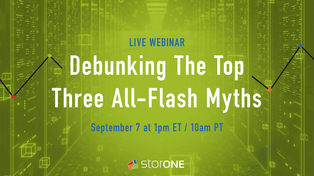 StorOne_Inc's tweet photo. Everyone likes a good myth buster. 

Join us on 9/7 as we debunk the myths you've been told about why all-flash arrays are the only way you can get consistent production-class performance and advanced data services. 

Make sure you reserve your spot: https://t.co/uQPcse8VX3 https://t.co/9hzvPcoKEp