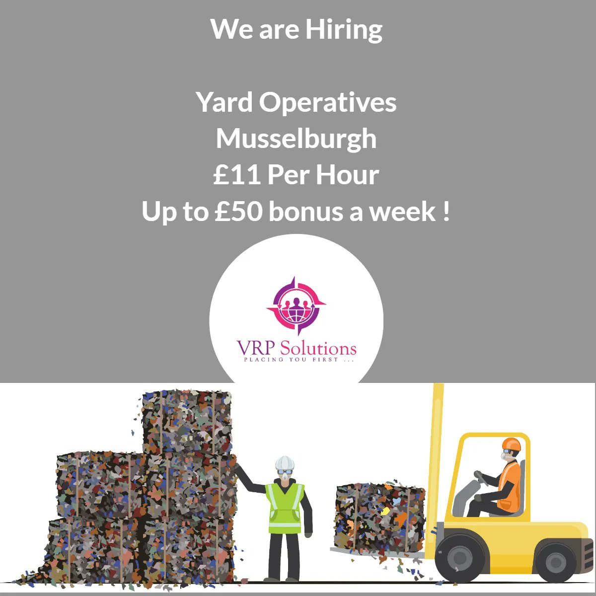 #tuesdaynight 

Looking for a fresh start this might just be the role for you.

Salary: up to £11 per hour basic
Bonus  up to £50 per extra PER WEEK!

DM or email marketing@vrpsolutions.co.uk

#glasgowjobs #recyling #yardoperative #hiring #tuesdayvibes #recruitment #work