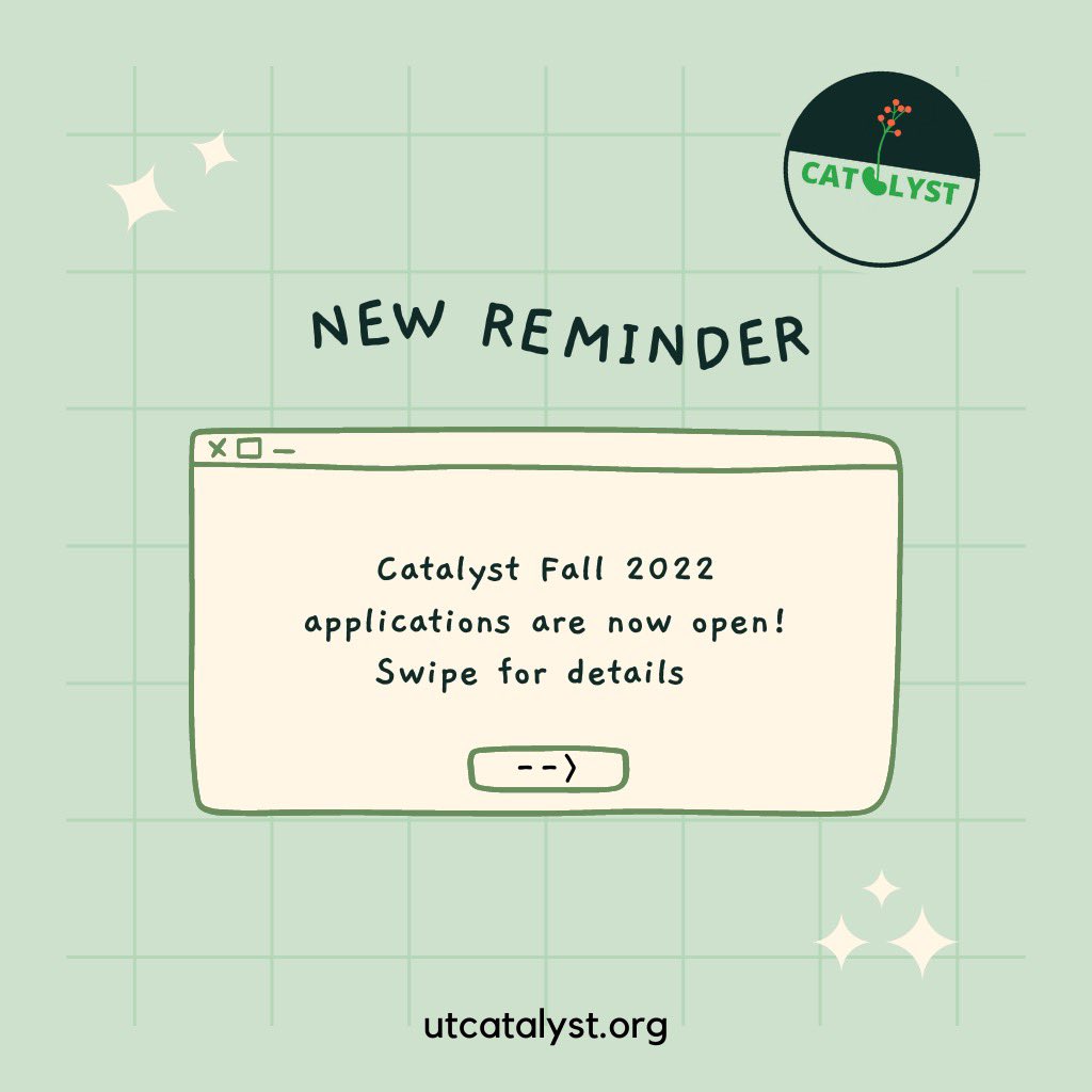 enzymeatx's tweet photo. It’s that time of year again!! Catalyst Fall applications are open now 🤩 Find us at Party on the Plaza tomorrow, Aug 31st for more about us👩‍🔬🔭🧬 https://t.co/OAtyB08kqg