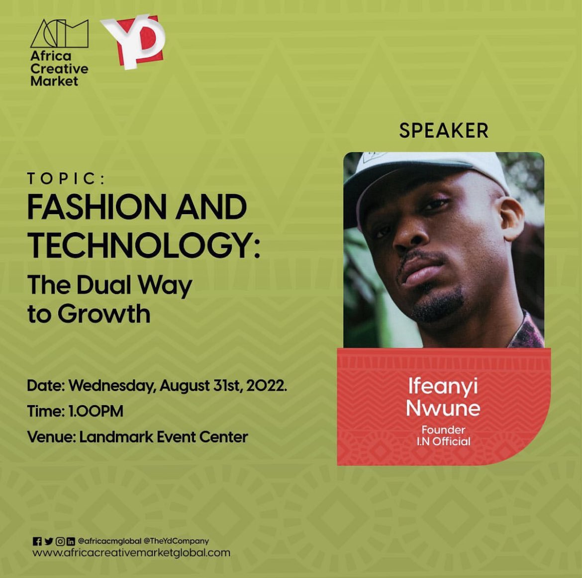 IfeanyiNwune's tweet photo. Speaking at Landmark Lagos tomorrow at the @africacmglobal panel. Join us for insights on the synergy between technology and fashion 💫 https://t.co/MOgQDcy4oS
