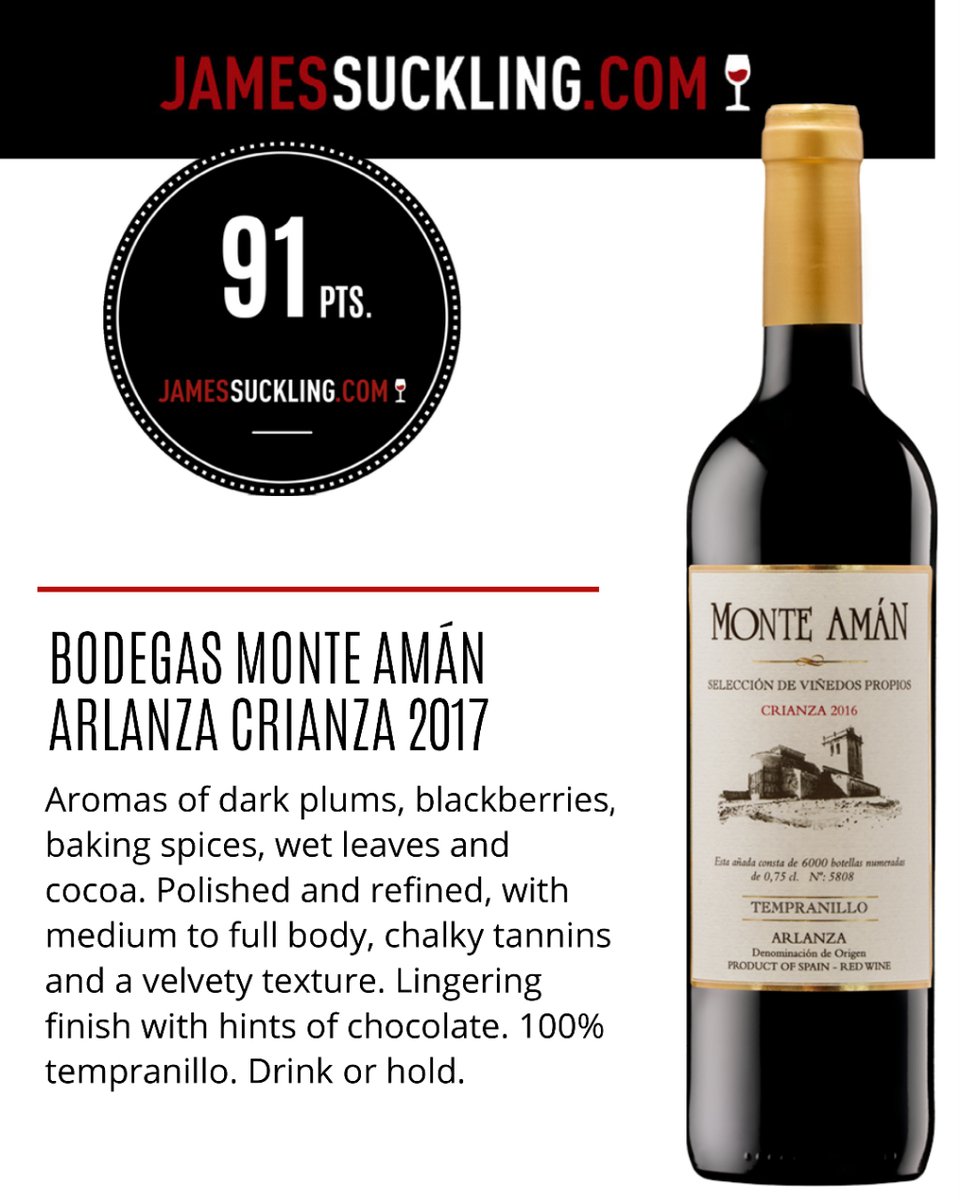 bodemonteaman's tweet photo. Nuestro Crianza 2017 ha sido puntuado con 91 pts por el prestigioso @JamesSuckling 
Descubre todos nuestros vinos en https://t.co/y6fV3f1GAU
#bodegasmonteaman #jamessucling #arlanza #winetime https://t.co/FXaRCoTr4B