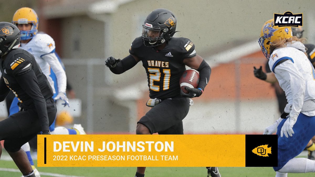 .@OttawaBravesFB @DevinJohnston21 has been selected to the 2022 KCAC Preseason Football Team Johnston led the NAIA in interceptions a year ago. Braves open 2022 on Saturday vs. no. 8 @BuilderFootball at 6pm (AdventHealth Field). #BraveNation