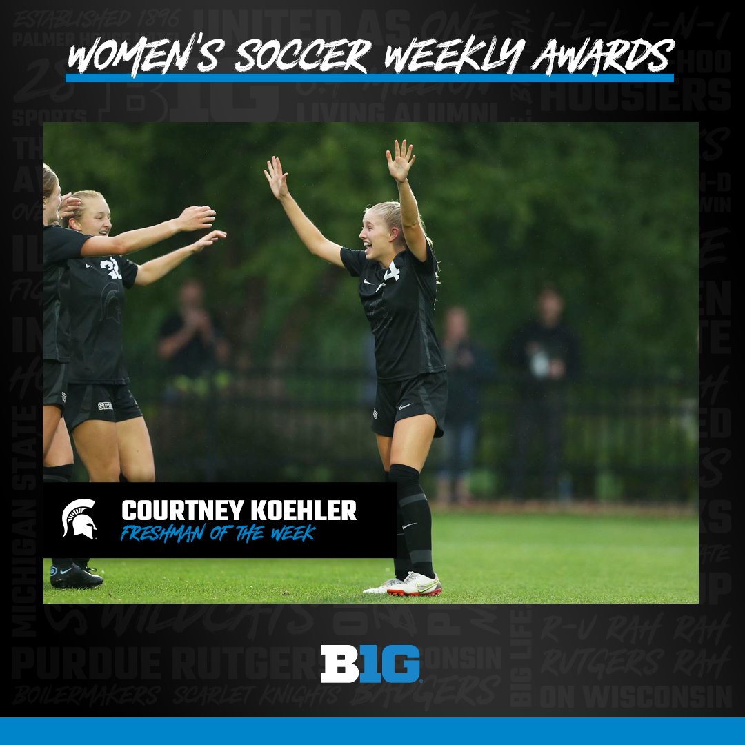 B1GSoccer's tweet photo. ⚽️ WEEKLY AWARDS ⚽️
 
Courtney Koehler of @MSU_wsoccer is the #B1GWSOC Freshman of the Week!

🔹Scored twice in college debut on Aug. 25, a 7-0 win vs. Central Michigan
🔹Sparked MSU to largest margin of victory since 9/19/01 (7-0 at Purdue Fort Wayne)

🔗 https://t.co/LiFtmmZyMb https://t.co/Q7DSEkrq7h