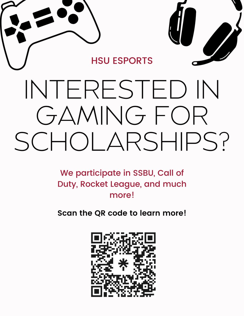 HSU_esports's tweet photo. Welcome to the Fall 2022 semester! We are looking for players to compete in Valorant, Rocket League, Call of Duty, and much more. If you are interested, please scan the QR code or check out the link in our bio! https://t.co/DtQ9VY6dFe