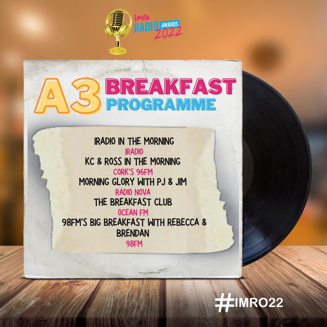 PatrickGill's tweet photo. Congrats to everyone shortlisted for #IMRO22 

Absolutely delighted for 98FM’s @RebShek @Brendan98FM @RachaelRyan123 @Leanneafin and @MrBrianMaher 

Bring on a fun night! https://t.co/lrOp7zPqU0