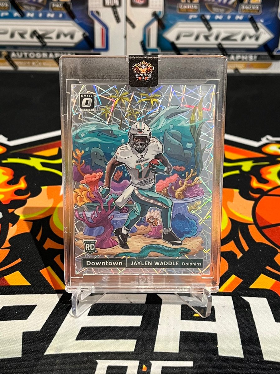 BreaksofGod's tweet photo. Should we WADDLE our way Downtown? Or fly like an Eagle after this great 2021 Optic break? 🐬🦅🏈🔥

Puns aside, we've got two beautiful WR cards to share, a @D1__JW DT RC and a @DeVontaSmith_6 Black Pandora Rated Rookie (25/25)!

ONLY FIRE with BoG!🔥🔥 

#PulledByBoG #TheHobby https://t.co/H2iebDV8IW