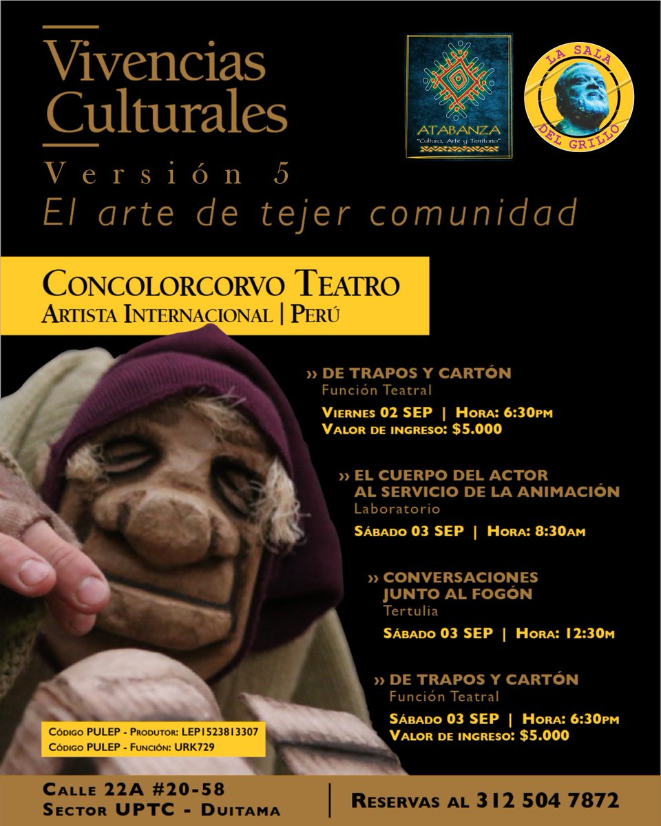 SomosAtabanza's tweet photo. niciamos el bello tejido de nuestras 𝑽𝑰𝑽𝑬𝑵𝑪𝑰𝑨𝑺 𝑪𝑼𝑳𝑻𝑼𝑹𝑨𝑳𝑬𝑺 - 𝑬𝒍 𝑨𝒓𝒕𝒆 𝒅𝒆 𝑻𝒆𝒋𝒆𝒓 𝑪𝒐𝒎𝒖𝒏𝒊𝒅𝒂𝒅 / 𝑽𝒆𝒓𝒔𝒊𝒐́𝒏 𝟓. Daniel Huarocc desde #Perú, con "𝑫𝒆 𝑻𝒓𝒂𝒑𝒐𝒔 𝒚 𝑪𝒂𝒓𝒕𝒐́𝒏" https://t.co/NEuzjnRzyC
@mincultura

#somosatabanza https://t.co/z1PcmIoqL7