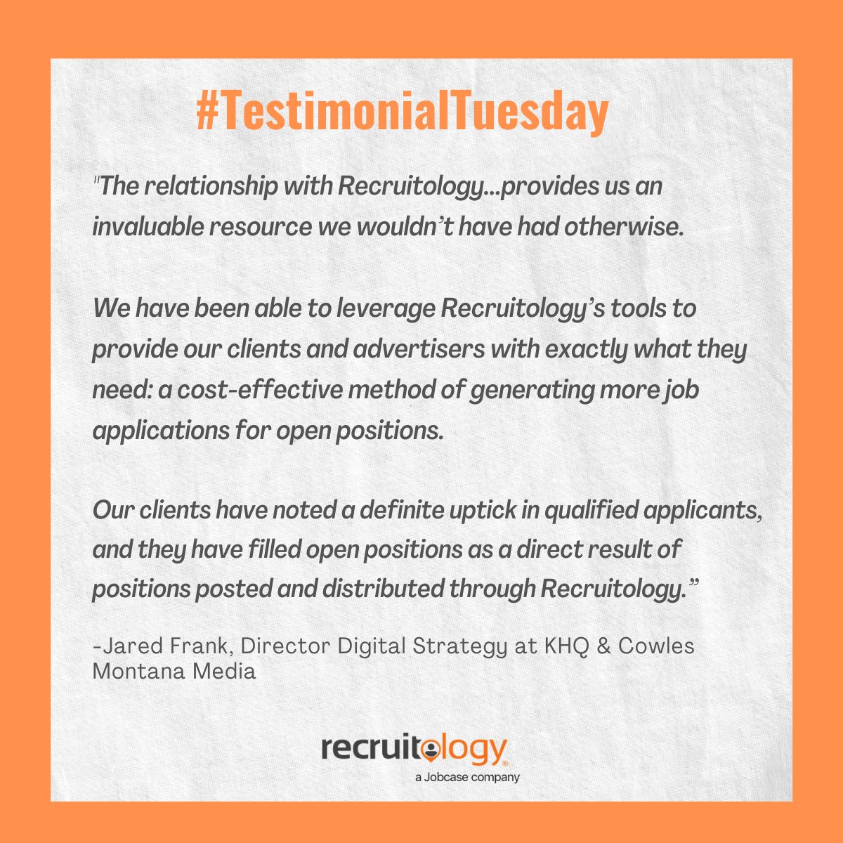 Time for another #TestimonialTuesday by Recruitology! We love hearing from our partners! recruitology.com