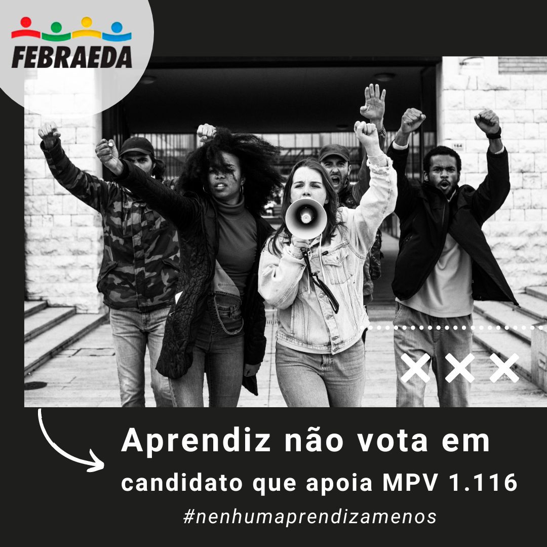 GuardinhaAEDHA's tweet photo. A temida MPV 1.116 está voltando ao Congresso, e isso não pode ir pra frente! Jovem, precisamos trabalhar para mudar o cenário nacional. No dia 02 de outubro vote em representantes que valorizem a geração de oportunidades para os aprendizes.
#nenhumaprendizamenos 
#nãoamp1116 https://t.co/zvPBdkFG9S
