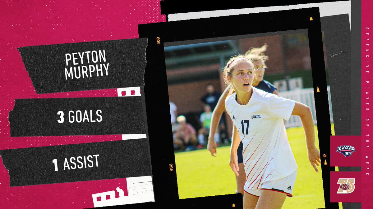 OVC Soccer Offensive Player of the Week - @usiwomenssoccer Peyton Murphy  

 - Recorded three goals and one assist to help USI finish the week unbeaten

#OVCit| #OVC75 | #GoUSIEagles