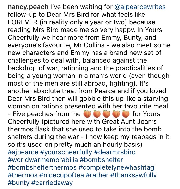 Mumhasdementia's tweet photo. My review of #YoursCheerfully by @ajpearcewrites
5 peaches πππππ https://t.co/9TVp71RtlB