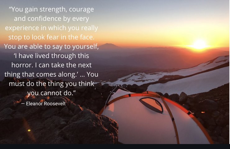I go to the mountains to stare fear in the face. I want to be an example to my kids, and enhance my courage to lead.

#elanorroosevelt #motivationalquotes #leadership #leadershipdevelopment