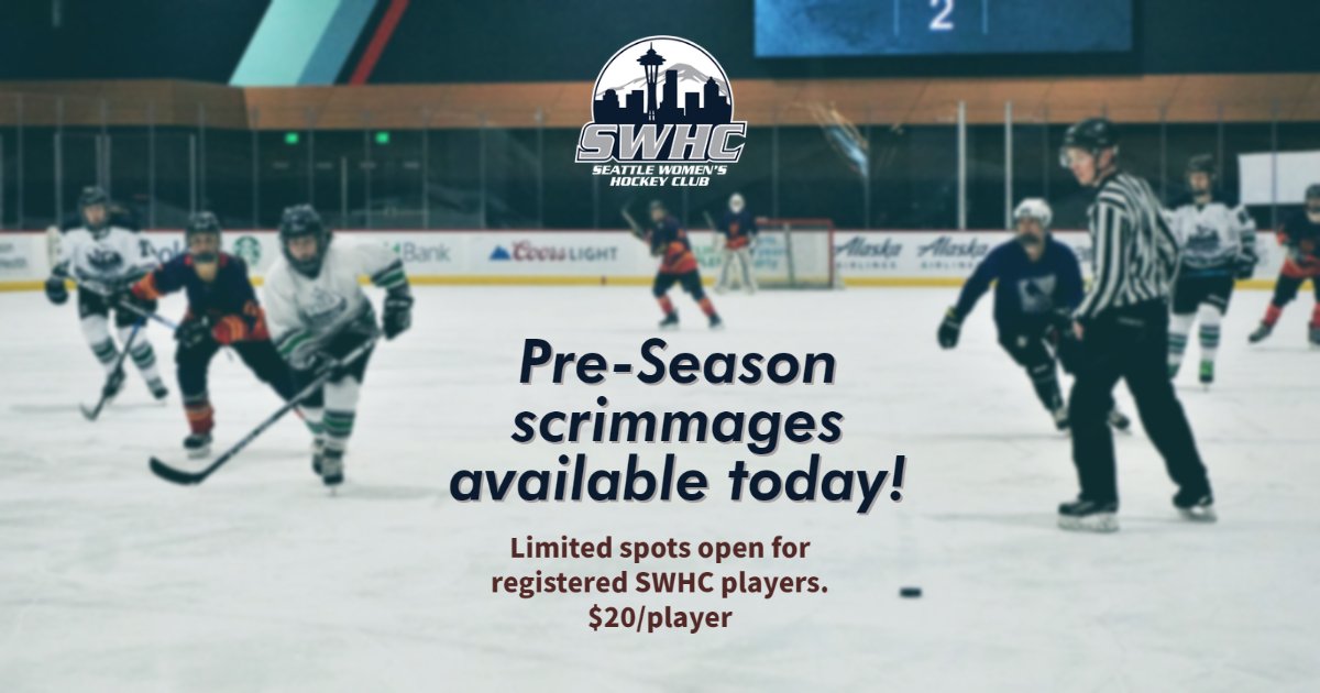 SeattleWHC's tweet image. Welcome to the 2022-2023 pre-season! Before we get into evaluations, we have ice time available for our registered players to participate in a pre-season scrimmage. Check your inbox for the link! Spots are still available for our club; link is in the bio! 😎