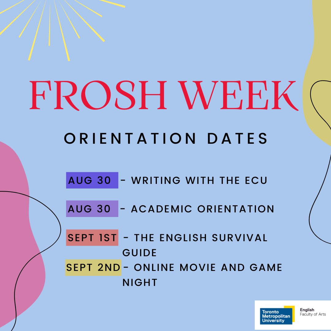 TMU English (@tmu_english) on Twitter photo Check out these important dates for frosh week! Check out these important dates for frosh week!
