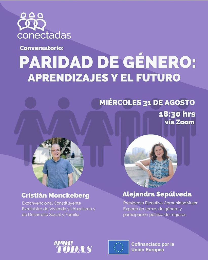💬#Conversatorio | Mañana, necesaria conversación con lideresas sociales  y <a href="/ale_sepulvedap/">Alejandra Sepúlveda Peñaranda</a> <a href="/cmonckeberg/">Cristián Monckeberg</a>  
#PorTodas #paratodos <a href="/UEenChile/">UE en Chile 🇪🇺</a>